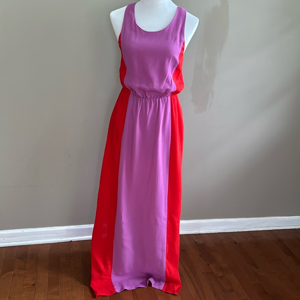 W118 by Walter Baker Gabriella Colorblock‎ Purple, Red A-Line Maxi Dress Size XS
